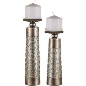 Set of 2 Candle Holder - Pillar Candle Stand, Table Mantle Decor Centerpieces